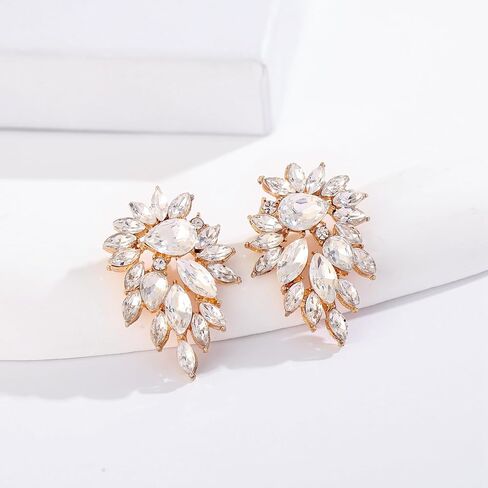 Marquise Sparkly Rhinestone Statement Drop Earrings for Women Vintage Crystal Cluster Earrings for Wedding Jewelry Gift in Kuwait
