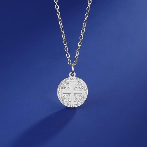 Jude Jewelers Stainless Steel Jerusalem Cross Religious Prayer Statement Pendant Necklace in Kuwait