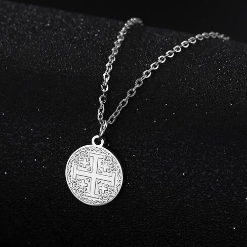 Jude Jewelers Stainless Steel Jerusalem Cross Religious Prayer Statement Pendant Necklace in Kuwait