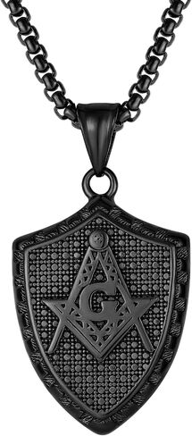 Vintage Masonic Sheild Stainless Steel Pendant for Men, with 24" Rolo Chain in Saudi Arabia