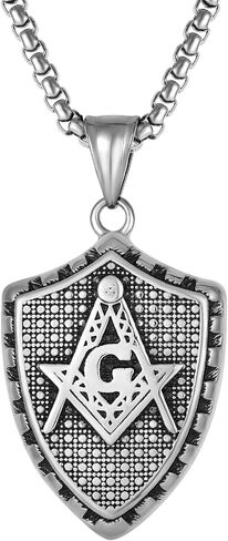 Vintage Masonic Sheild Stainless Steel Pendant for Men, with 24" Rolo Chain in Saudi Arabia