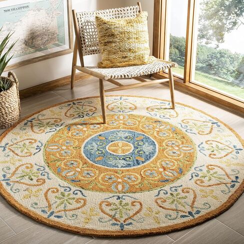 SAFAVIEH Novelty Collection Area Rug - 6' Round, Blue & Ivory, Handmade Boho Wool, Ideal for High Traffic Areas in Living Room, Bedroom (NOV601M) in Saudi Arabia
