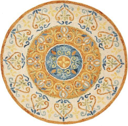 SAFAVIEH Novelty Collection Area Rug - 6' Round, Blue & Ivory, Handmade Boho Wool, Ideal for High Traffic Areas in Living Room, Bedroom (NOV601M) in Saudi Arabia