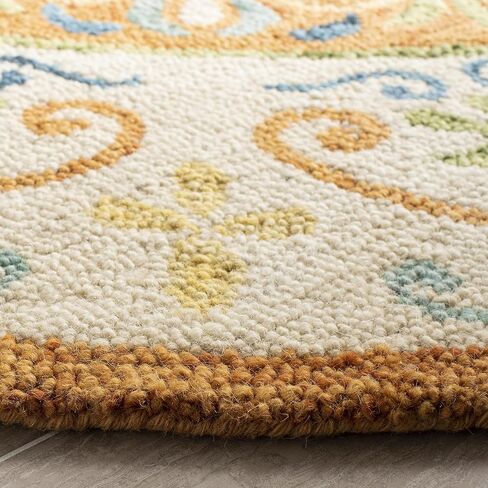 SAFAVIEH Novelty Collection Area Rug - 6' Round, Blue & Ivory, Handmade Boho Wool, Ideal for High Traffic Areas in Living Room, Bedroom (NOV601M) in Saudi Arabia