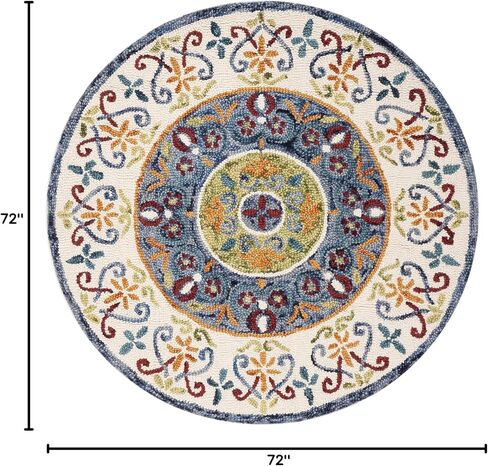 SAFAVIEH Novelty Collection Area Rug - 6' Round, Blue & Ivory, Handmade Boho Wool, Ideal for High Traffic Areas in Living Room, Bedroom (NOV601M) in Saudi Arabia