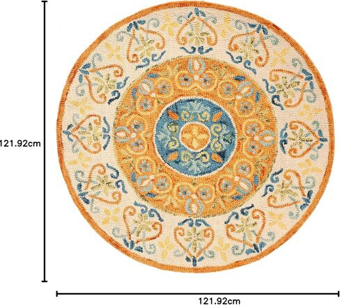 SAFAVIEH Novelty Collection Area Rug - 6' Round, Blue & Ivory, Handmade Boho Wool, Ideal for High Traffic Areas in Living Room, Bedroom (NOV601M) in Saudi Arabia