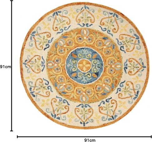 SAFAVIEH Novelty Collection Area Rug - 6' Round, Blue & Ivory, Handmade Boho Wool, Ideal for High Traffic Areas in Living Room, Bedroom (NOV601M) in Saudi Arabia