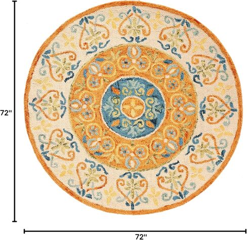 SAFAVIEH Novelty Collection Area Rug - 6' Round, Blue & Ivory, Handmade Boho Wool, Ideal for High Traffic Areas in Living Room, Bedroom (NOV601M) in Saudi Arabia