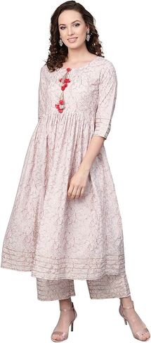 Idalia Baby Pink Indian Kurta for Women Flared Cotton Kurta with Palazzo for Women in Kuwait