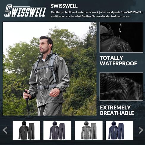 SWISSWELL Men's Rain Suit Waterproof Lightweight Hooded Rainwear for Golf, Hiking, Travel, Running in Saudi Arabia