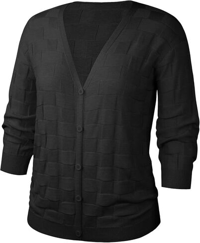 سترة Angashion النسائية 3/4 كم - سترة مفتوحة من الأمام خفيفة الوزن ومتماسكة بأزرار علوية كاجوال من الكروشيه in Kuwait