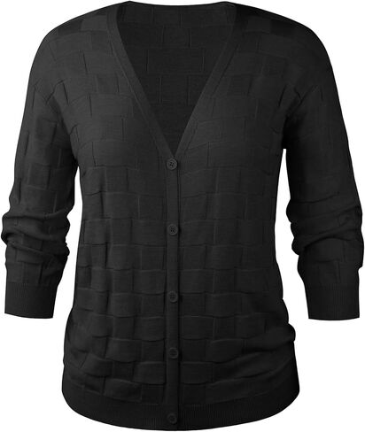 سترة Angashion النسائية 3/4 كم - سترة مفتوحة من الأمام خفيفة الوزن ومتماسكة بأزرار علوية كاجوال من الكروشيه in Kuwait