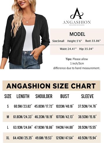 سترة Angashion النسائية 3/4 كم - سترة مفتوحة من الأمام خفيفة الوزن ومتماسكة بأزرار علوية كاجوال من الكروشيه in Kuwait