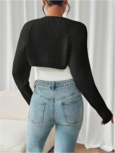 WDIRARA Women's Y2k Shrug Sweater Long Sleeve Open Front Rib Knit Cropped Cardigan Sweaters Bolero in Saudi Arabia