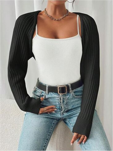 WDIRARA Women's Y2k Shrug Sweater Long Sleeve Open Front Rib Knit Cropped Cardigan Sweaters Bolero in Saudi Arabia