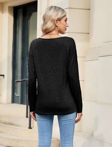 Sherosa Womens T Shirts V-Neck Long Sleeve Loose Fit Shirts Casual Solid Basic Tops in Saudi Arabia