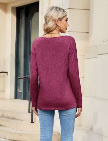Sherosa Womens T Shirts V-Neck Long Sleeve Loose Fit Shirts Casual Solid Basic Tops in Saudi Arabia