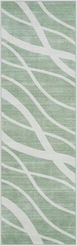 Modern Waved Runners for Hallway, 2.5x8 Green Kitchen Runner Rugs Non Skid Washable Runner Rug, Soft Low Pile Carpet Runner for Bedroom Entryway Laundry(2.5x8ft,Green) in Saudi Arabia