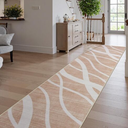 Modern Waved Runners for Hallway, 2.5x8 Green Kitchen Runner Rugs Non Skid Washable Runner Rug, Soft Low Pile Carpet Runner for Bedroom Entryway Laundry(2.5x8ft,Green) in Saudi Arabia