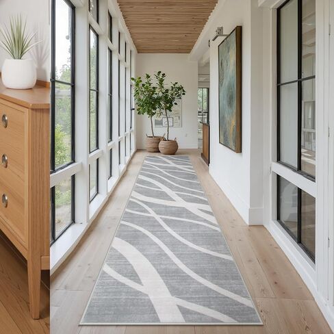 عداءات مموجة حديثة للممر، سجاد عداء مطبخ أخضر مقاس 2.5 × 8، سجادة عداء غير قابلة للانزلاق وقابلة للغسل، سجادة ناعمة منخفضة الوبر لغسيل مدخل غرفة النوم (2.5 × 8 قدم، أخضر) in Kuwait