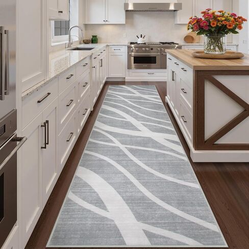 عداءات مموجة حديثة للممر، سجاد عداء مطبخ أخضر مقاس 2.5 × 8، سجادة عداء غير قابلة للانزلاق وقابلة للغسل، سجادة ناعمة منخفضة الوبر لغسيل مدخل غرفة النوم (2.5 × 8 قدم، أخضر) in Kuwait