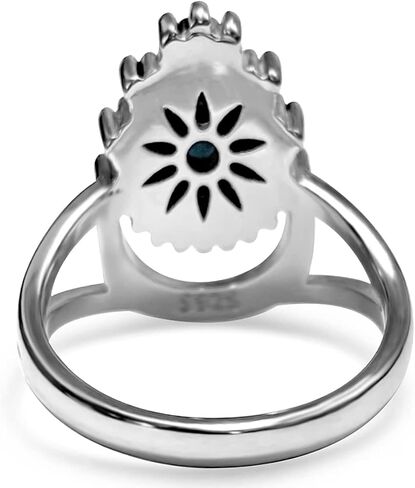 HAIXIAN Natural Gemstone Bohemian Ring,S925 Sterling Silver Crystal Quartz Gem Stone boho Crescent Moon Statement Ring Jewelry Gift for Women Girls in Saudi Arabia