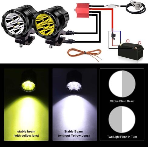 Motorcycle Fog Lights with Wiring Harness, 2PCS 6 LED Motorcycle Auxiliary Lights 12V 24V Motorbike Led Driving Spotlight with Yellow Lens for Scooters Car Truck ATV SUV Boat in Saudi Arabia