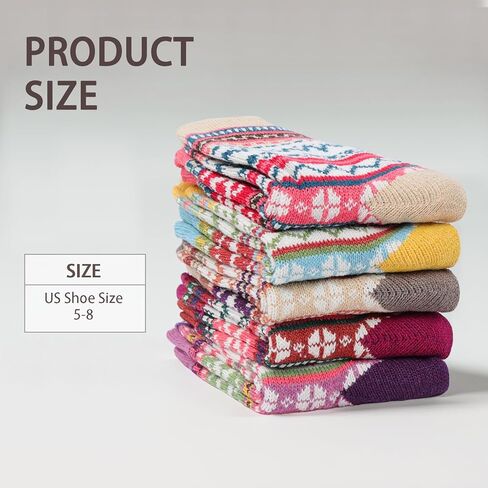Heliltd 5Pair Wool Socks for Women Soft Cold Weather Socks Vintage Womens Socks Thick Knit Winter Socks Warm Socks in Kuwait