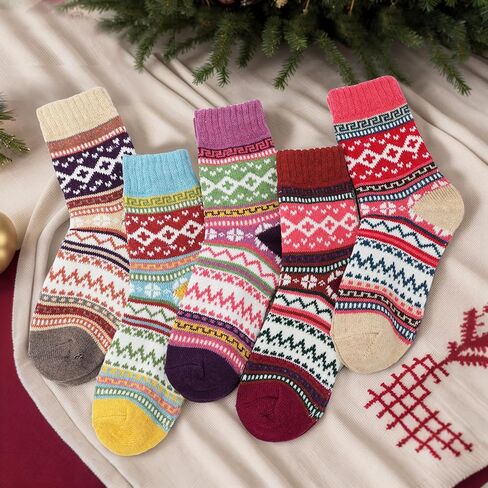 Heliltd 5Pair Wool Socks for Women Soft Cold Weather Socks Vintage Womens Socks Thick Knit Winter Socks Warm Socks in Kuwait