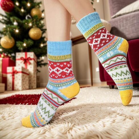Heliltd 5Pair Wool Socks for Women Soft Cold Weather Socks Vintage Womens Socks Thick Knit Winter Socks Warm Socks in Kuwait