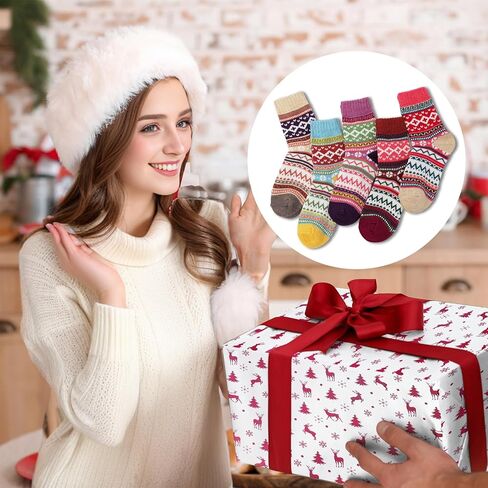 Heliltd 5Pair Wool Socks for Women Soft Cold Weather Socks Vintage Womens Socks Thick Knit Winter Socks Warm Socks in Kuwait