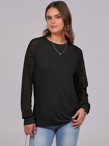 ANRABESS Womens Long Sleeve Shirts V-Neck Lace Tops Business Casual Blouses Trendy 2024 Fall Fashion Outfits Clothes in Saudi Arabia