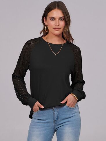 ANRABESS Womens Long Sleeve Shirts V-Neck Lace Tops Business Casual Blouses Trendy 2024 Fall Fashion Outfits Clothes in Saudi Arabia