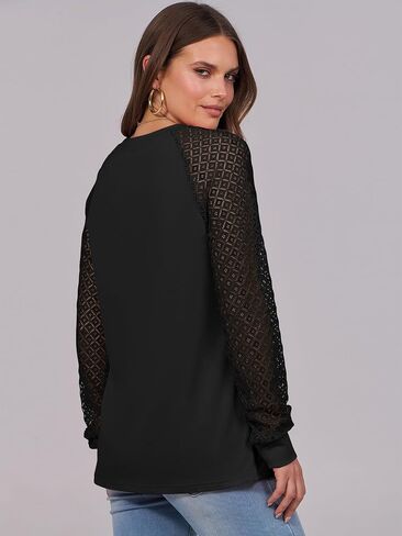 ANRABESS Womens Long Sleeve Shirts V-Neck Lace Tops Business Casual Blouses Trendy 2024 Fall Fashion Outfits Clothes in Saudi Arabia
