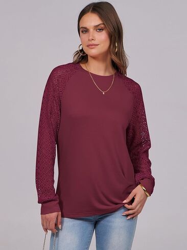 ANRABESS Womens Long Sleeve Shirts V-Neck Lace Tops Business Casual Blouses Trendy 2024 Fall Fashion Outfits Clothes in Saudi Arabia