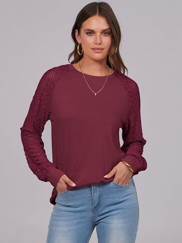 ANRABESS Womens Long Sleeve Shirts V-Neck Lace Tops Business Casual Blouses Trendy 2024 Fall Fashion Outfits Clothes in Saudi Arabia