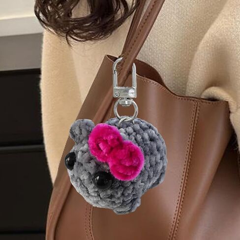 Sad Hamster Plush Meme Keychain for Purse Bag Handbags Cute Pink Red Bow Keys Chains Accessories in Saudi Arabia