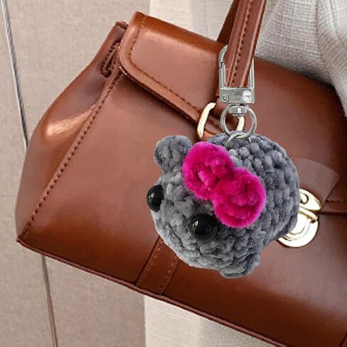 Sad Hamster Plush Meme Keychain for Purse Bag Handbags Cute Pink Red Bow Keys Chains Accessories in Saudi Arabia