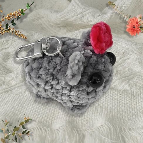 Sad Hamster Plush Meme Keychain for Purse Bag Handbags Cute Pink Red Bow Keys Chains Accessories in Saudi Arabia