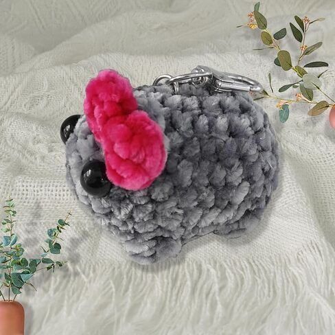 Sad Hamster Plush Meme Keychain for Purse Bag Handbags Cute Pink Red Bow Keys Chains Accessories in Saudi Arabia