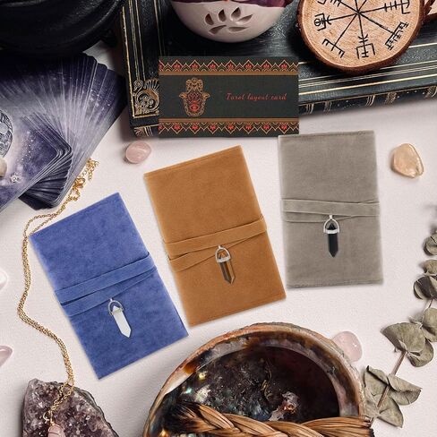 Knana 6Pcs Tarot Card Holder Velvet Tarot Card Bag with Pendulum Crystal Tarot Bags and Pouches Tarot Card Storage Tarot Accessories - Pink, Blue and Green in Saudi Arabia
