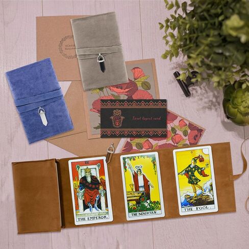 Knana 6Pcs Tarot Card Holder Velvet Tarot Card Bag with Pendulum Crystal Tarot Bags and Pouches Tarot Card Storage Tarot Accessories - Pink, Blue and Green in Saudi Arabia
