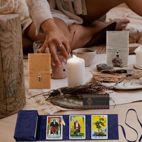 Knana 6Pcs Tarot Card Holder Velvet Tarot Card Bag with Pendulum Crystal Tarot Bags and Pouches Tarot Card Storage Tarot Accessories - Pink, Blue and Green in Saudi Arabia