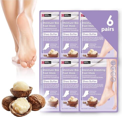 Original Derma Beauty Foot Mask 6 Pairs Hemp Seed + Charcoal Moisturizing after Exfoliator Callus Remover Bath Pedicure Supplies in Kuwait