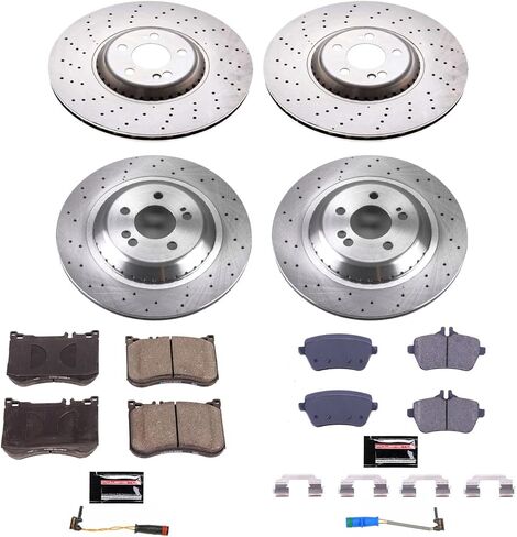 Power Stop CRK8102 مجموعة فرامل دوارة أمامية وخلفية مطلية ووسادات فرامل سيراميك من ألياف الكربون لمرسيدس S450، مرسيدس S550، مرسيدس S550e، مرسيدس S560 [نموذج محدد] in Kuwait