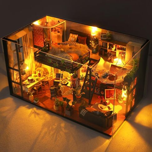CRIOLPO DIY Miniature House Kit, DIY Doll House Miniature Kit for Adults, Tiny House Making Kit, Doll House Kit with Furnitures, Craft Kits, 3D Wooden Crafts Model - Tailor Shop in Kuwait