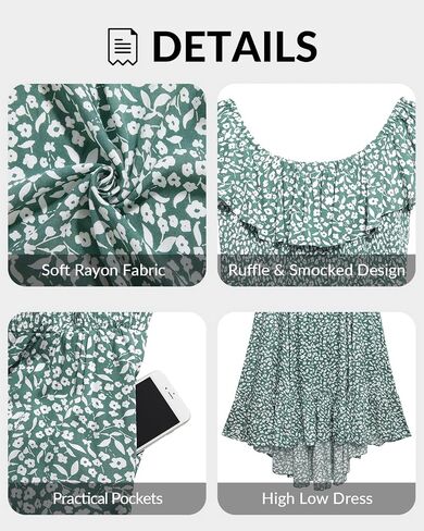 فساتين صيفية بمقاسات كبيرة من Pinup Fashion - فستان بوهو كاجوال مكشكش مكشوف الأكتاف ومرتفع ومنخفض مع جيوب in Kuwait