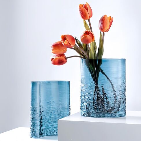 2.8lb Heavy Glass Vase,Blue Vase for Home Decor,Glass Flower Vase Decorative,Unique Vase for Flower 8.3" H,Art Decor Vase in Saudi Arabia