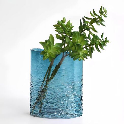 2.8lb Heavy Glass Vase,Blue Vase for Home Decor,Glass Flower Vase Decorative,Unique Vase for Flower 8.3" H,Art Decor Vase in Saudi Arabia