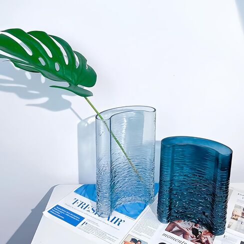 2.8lb Heavy Glass Vase,Blue Vase for Home Decor,Glass Flower Vase Decorative,Unique Vase for Flower 8.3" H,Art Decor Vase in Saudi Arabia